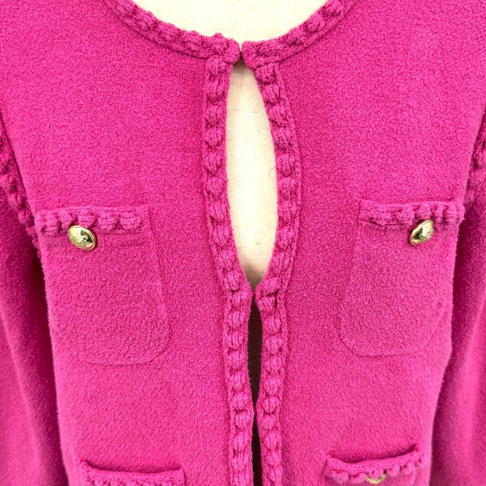 J Crew Womens Cardigan M Pink Gold Parisian Office Career Dressy Boucle Feminine - Picture 3 of 8